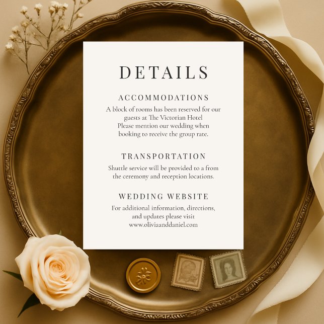 Convites Neutral Ivory Minimalist Elegant Wedding Details (Criador carregado)