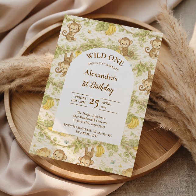Convites Neutral Jungle Animals Wild One Birthday (Criador carregado)