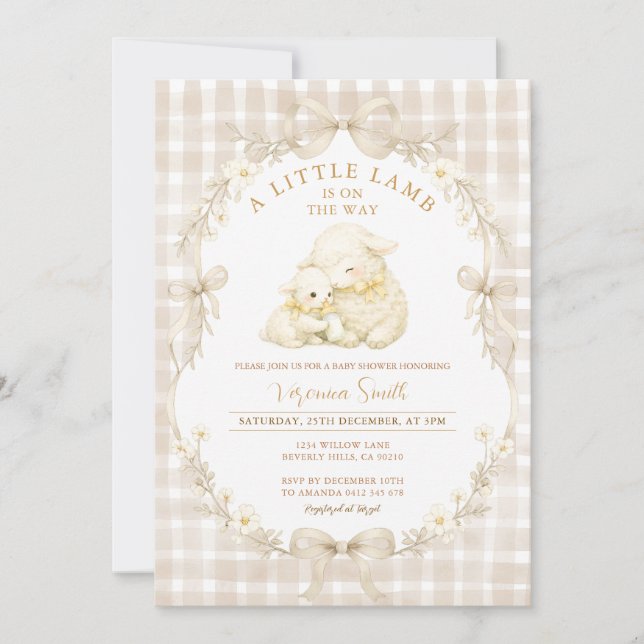 Convites Neutral Little Lamb Baby Shower Invitation (Frente)