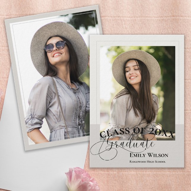 Convites Neutral Modern Photo Graduation Announcement (Class of 20XX Photo Graduation Announcement Card | Neutral Modern Elegant Design)