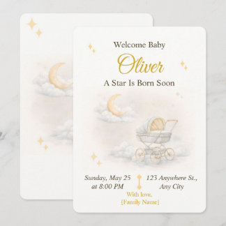 Convites Neutral Moon Baby Shower Invitation Editable