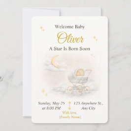 Convites Neutral Moon Baby Shower Invitation Editable
