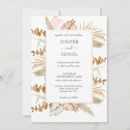 Convites Neutral Palm and Pampas Flower Decor Wedding