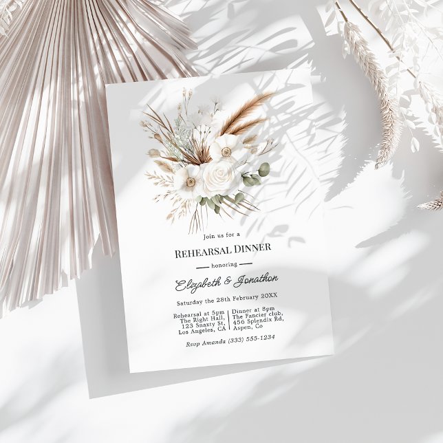 Convites Neutral Rustic Boho Pampas Grass Rehearsal Dinner (Neutral Rustic Boho Pampas Grass Rehearsal Dinner Invitation)