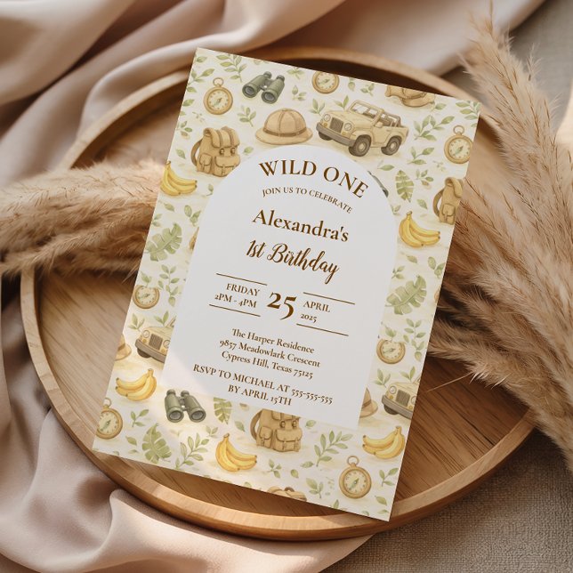 Convites Neutral Safari Animals Wild One First Birthday (Criador carregado)