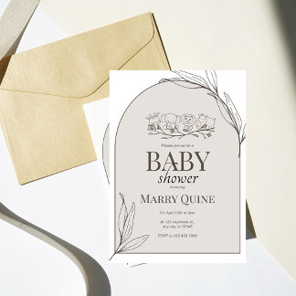 Convites Neutral Safari Baby Shower Invitation, Minimal Bab