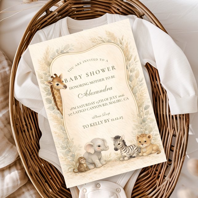 Convites Neutral Safari Jungle Animals Baby Shower (Criador carregado)