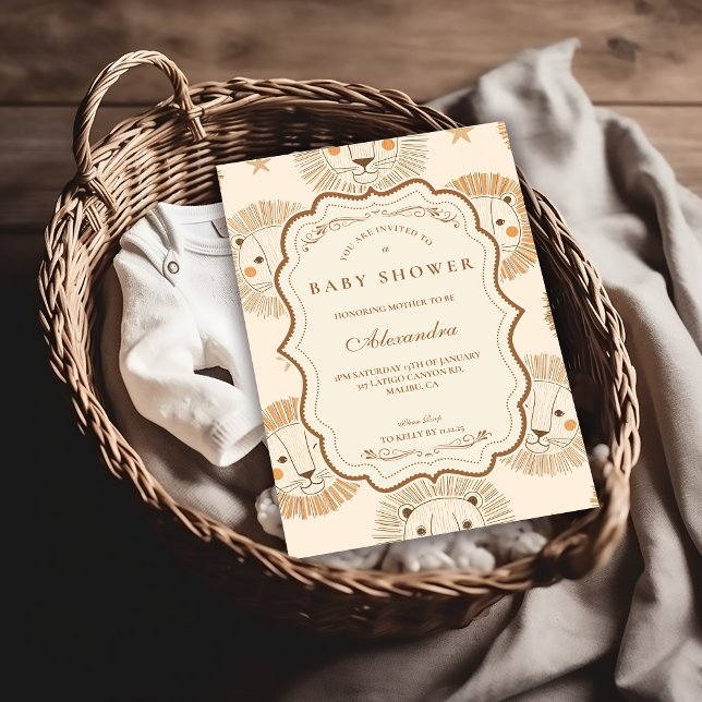 Convites Neutral Safari Lion Baby Shower (Criador carregado)