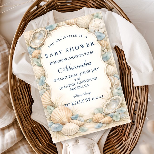 Convites Neutral Seaside Shells Baby Shower (Criador carregado)