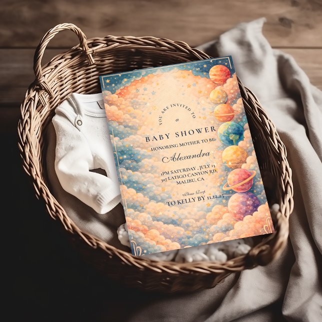 Convites Neutral Space Planets Stars Baby Shower (Criador carregado)