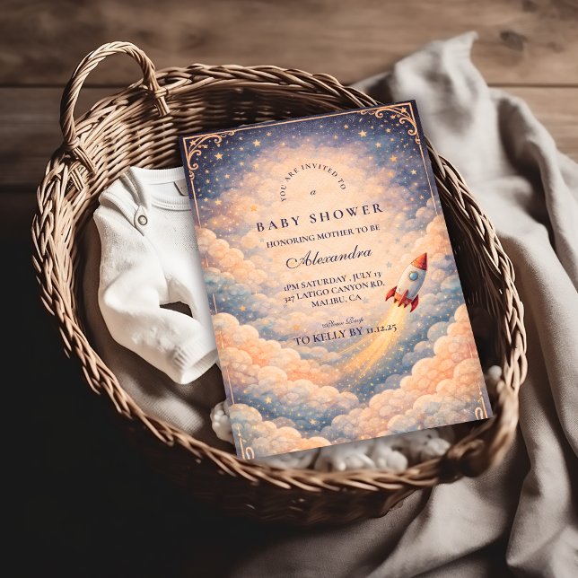 Convites Neutral Space Rocket Stars Baby Shower (Criador carregado)