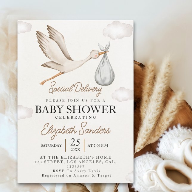Convites Neutral Stork Baby Shower – Sky with White Stork (Criador carregado)