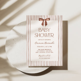 Convites Neutral Striped Bow Baby Shower