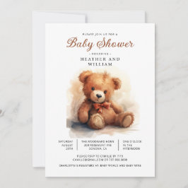 Convites Neutral Teddy Bear Baby Shower 