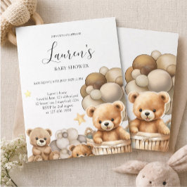 Convites Neutral Teddy Bear Baby Shower Invitation