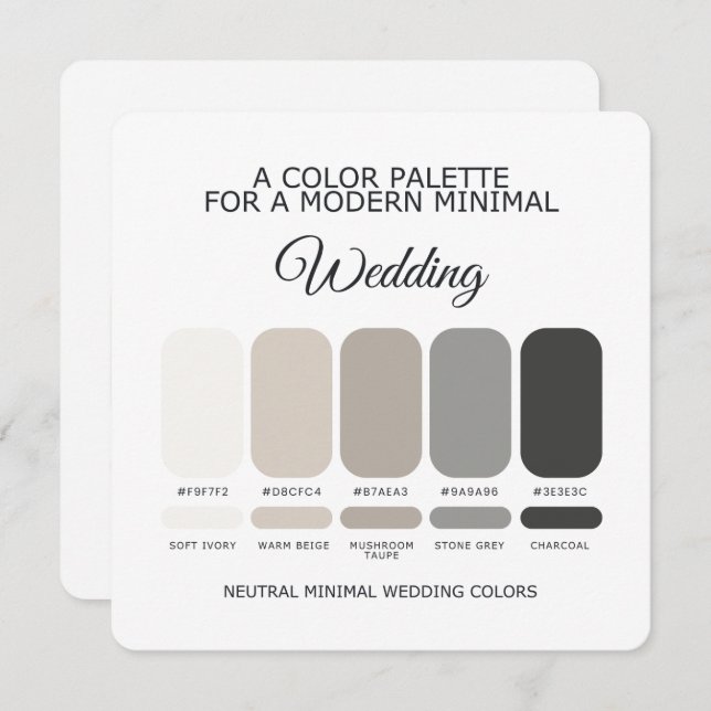 Convites Neutral Wedding Color Palette Card (Frente/Verso)