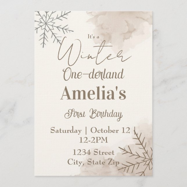 Convites Neutral Winter First Birthday Invitation – Minimal (Frente)