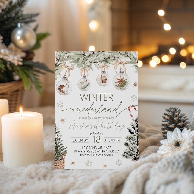 Convites Neutral Winter Onederland Invitation (Criador carregado)