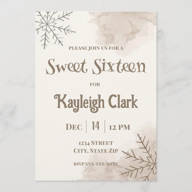 Convites Neutral Winter Sweet Sixteen Invitation – Minimal (Frente)