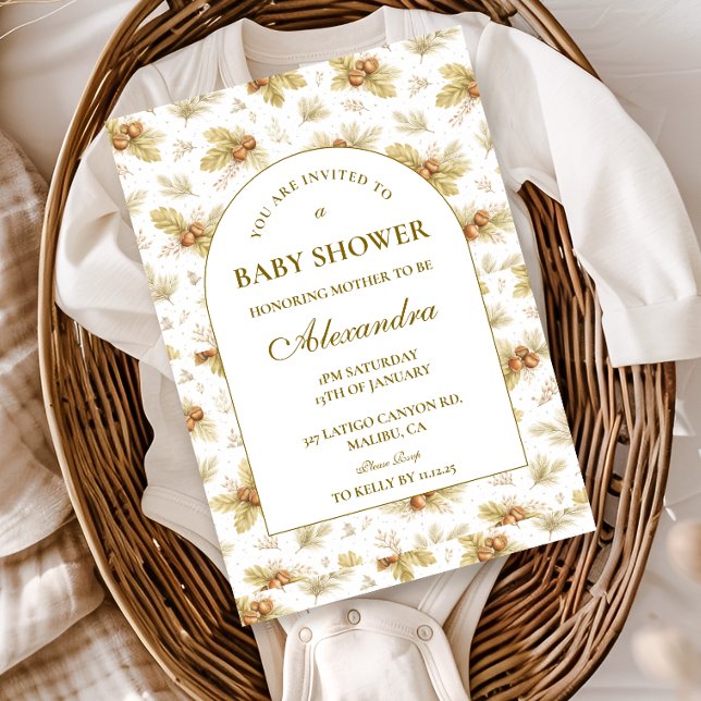 Convites Neutral Woodland Leaves Baby Shower (Criador carregado)