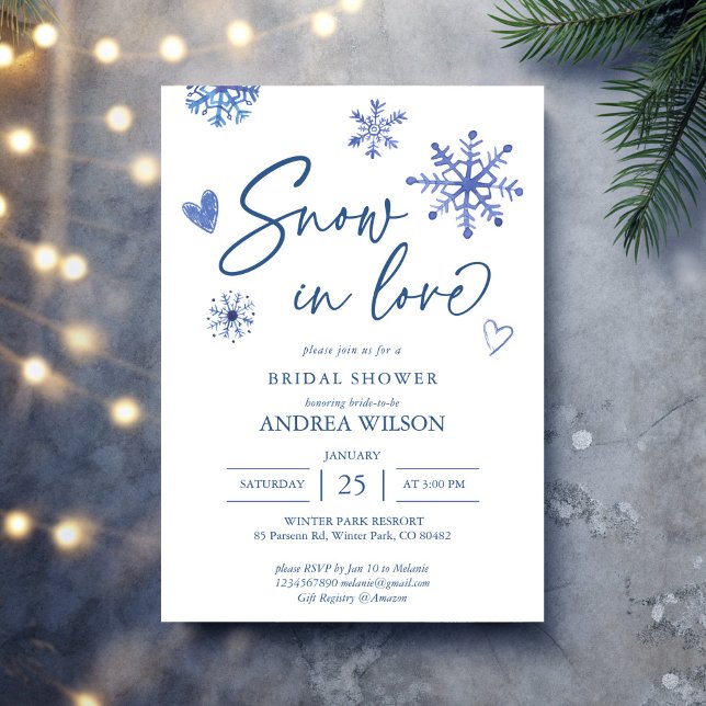 Convites Neve apaixonada flocos de neve chá de panela de in (Snow in love dusty blue snowflakes winter bridal shower invitation template)