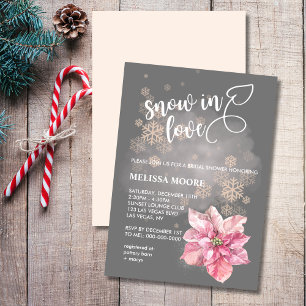 Convites Neve apaixonada por floco de neve rosa poinsettia