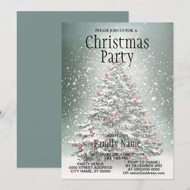Convites Neve Branca em Torres de Natal Verde Ornamentos Co (Frente/Verso)