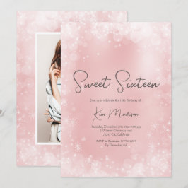 Convites Neve branca, rosa festivo, elegante doce 16