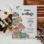 Convites Neve Chá de fraldas da aldeia de inverno<br><div class="desc">Snowy Baby Shower convoca com uma vila de Natal colorida. Personalizado com seu nome e data do evento.</div>