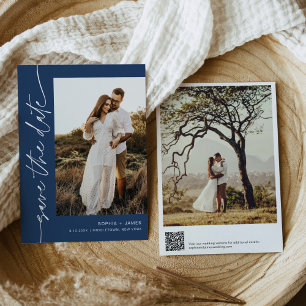 Convites NEVE Marinho Blue Photo Save The Date Card