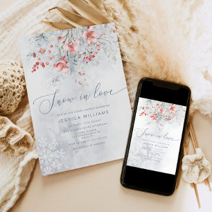 Convites Neve no Amor chá de panela azul moderno empoeirado