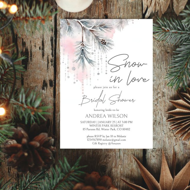 Convites Neve no amor chá de panela de inverno (Snow in love winter themed bridal shower editable template invitation digital download watercolor )