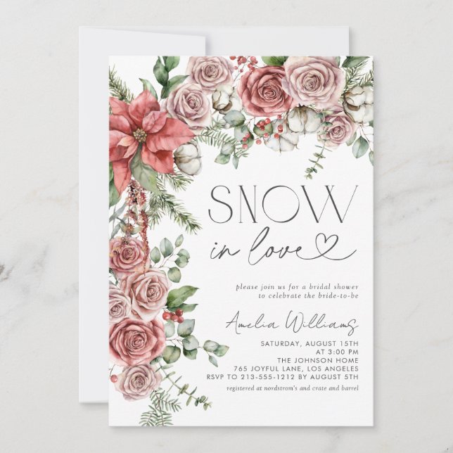 Convites Neve no Amor Flores de inverno de pinheiro vermelh (Frente)