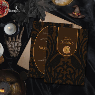 Convites Nevermore Damask Escuro Marrom Luxo Halloween