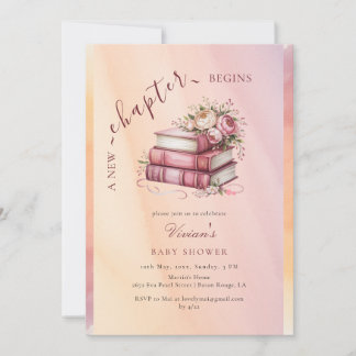 Convites New Chapter Begins Floral Books Baby Shower