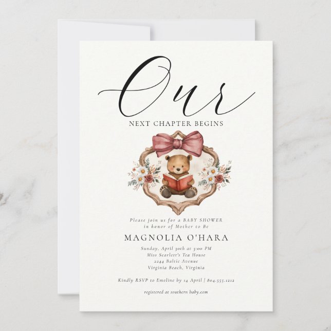 Convites New Chapter Begins Storybook Floral Baby Shower (Frente)