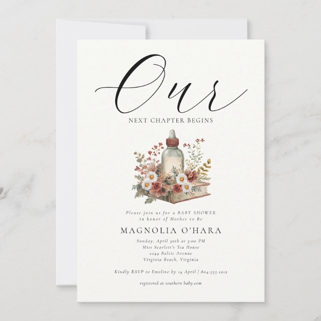 Convites New Chapter Begins Storybook Floral Baby Shower  (Frente)