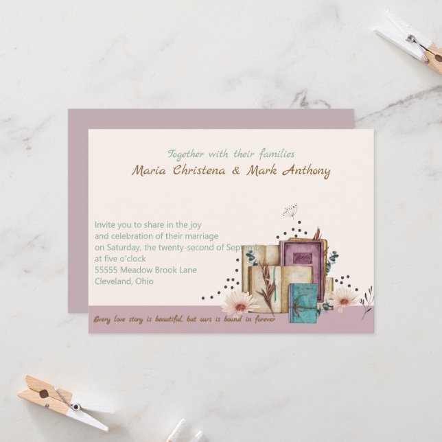 Convites New Chapter Begins Wedding Invitation (Frente/Verso In Situ)