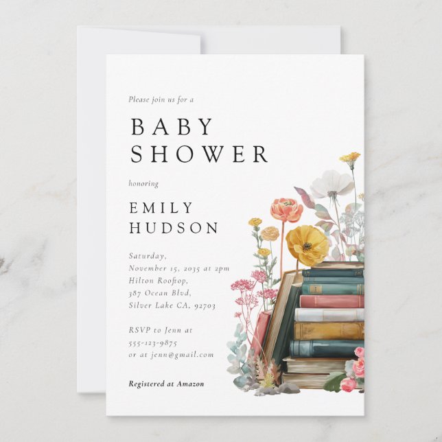 Convites New Chapter Floral Books Baby Shower Invitation (Frente)