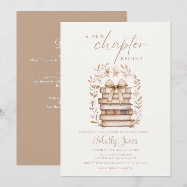 Convites New Chapter Storybook Baby Shower All In One (Frente/Verso)