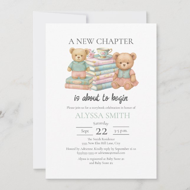 Convites New Chapter Teddy Bear Storybook Baby Shower (Frente)