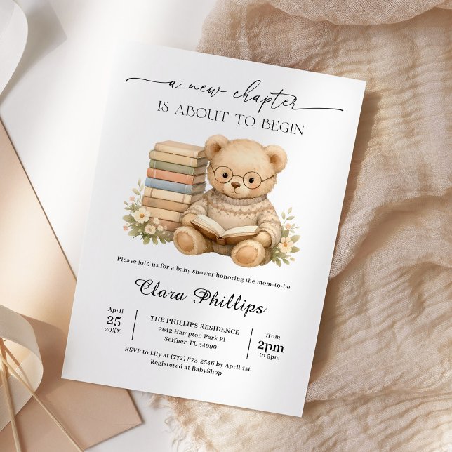 Convites New Chapter Teddy Bear Storybook Baby Shower (Criador carregado)