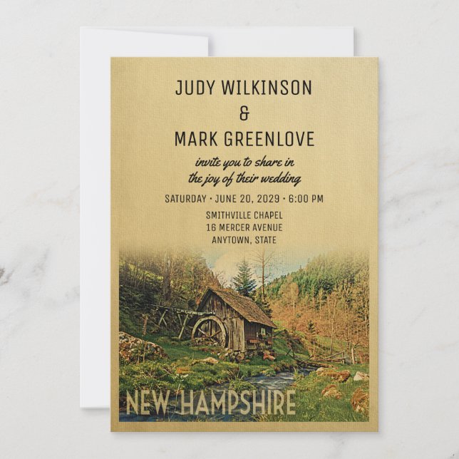 Convites New Hampshire Wedling Invitation Rustic Cabin Mill (Frente)