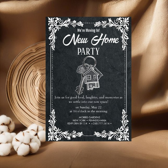 Convites New Home Party Invitation Elegant Chalkboard Hou (Criador carregado)