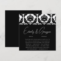 New Sizes Black Damask Swirls Wedding Invitation