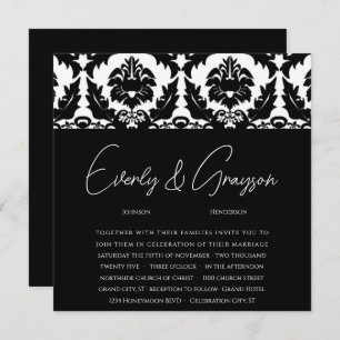 Convites New Sizes Black Damask Swirls Wedding Invitation
