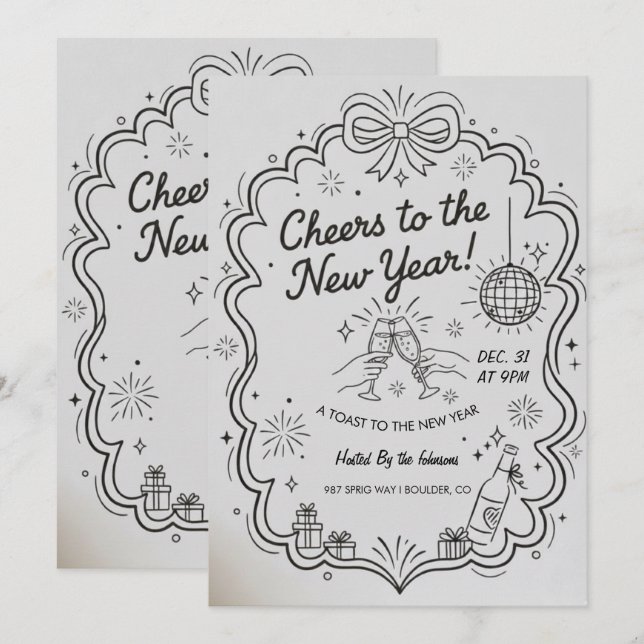 Convites New Year 2026 Party Invitation Printable (Frente/Verso)