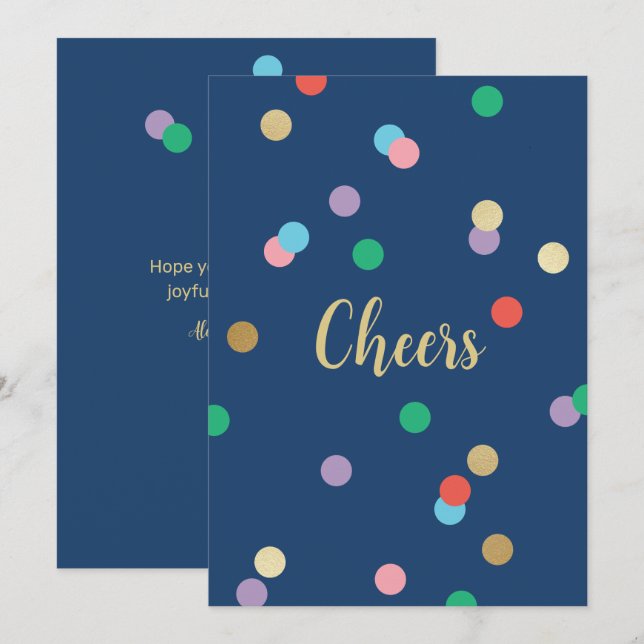 Convites New Year Confetti Midnight Blue Greeting Card (Frente/Verso)