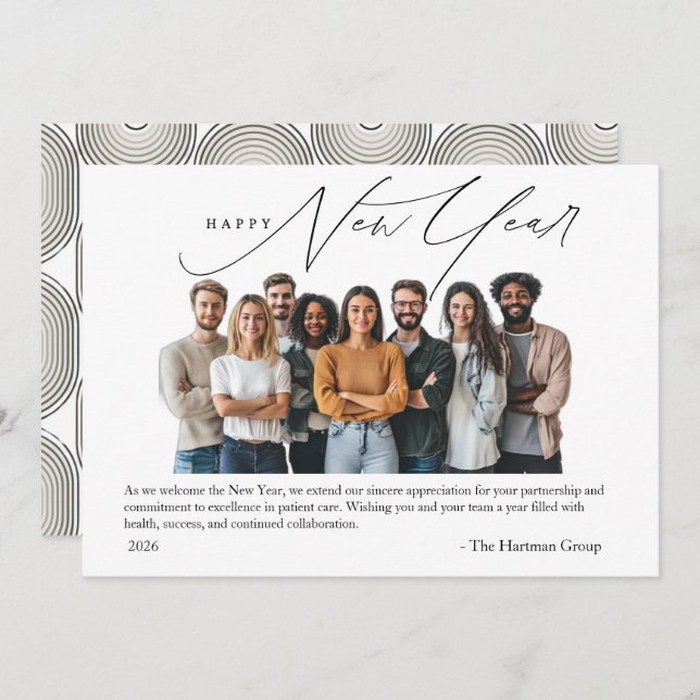 Convites New Year Greetings Photo with Art Deco Greeting (Frente/Verso)