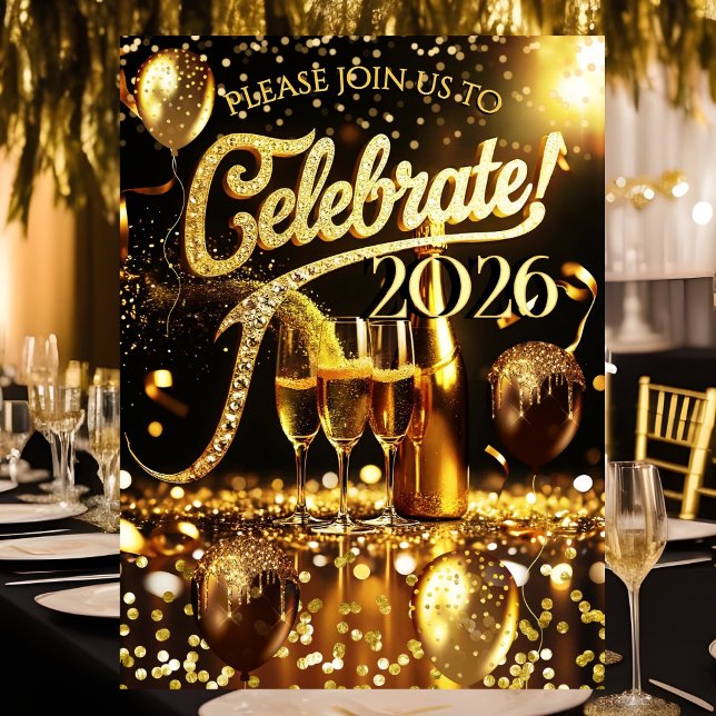 Convites New Year’s Eve Party Celebrate Champagne Streamers (Criador carregado)